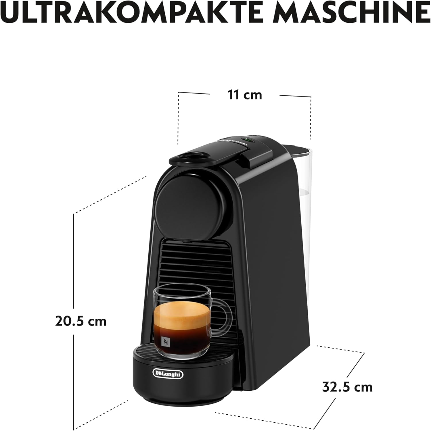 Ekspres do kawy z kapsułkami Nespresso De'Longhi Essenza Mini, czarny | Ciśnienie pompy 19 bar | Zbiornik na wodę 0,6 l | Do espresso i Lungo | Mały ekspres do kawy – wspaniałe chwile przy kawie | EN85.B