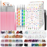 FANDAMEI Pinsel Für Gelnägel, 15 szt. Nagel Pinsel, 5 Blätter Nagelsticker, Strasssteine ​​​​Nägel, zestaw Nageldesign, Nageldesign Zubehör, zestaw pinsel do zdobienia paznokci, zestaw Nailart Pinsel i Dekorationen