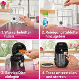Bosch Tassimo Happy Friendly TAS107E Ekspres na kapsułki do espresso, ponad 70 napojów, odpowiedni do wszystkich filiżanek, Auto-Stop, zrównoważony rozwój, idealne dozowanie, oszczędność miejsca, 1400 W, kremowy/czarny