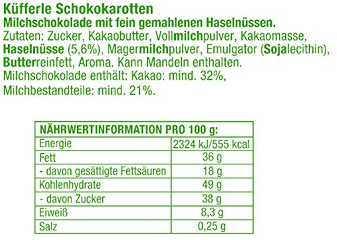 Küfferle, Marchewki w oryginalnej czekoladzie 810 g 60 szt., Czekolada mleczna, 1 szt.