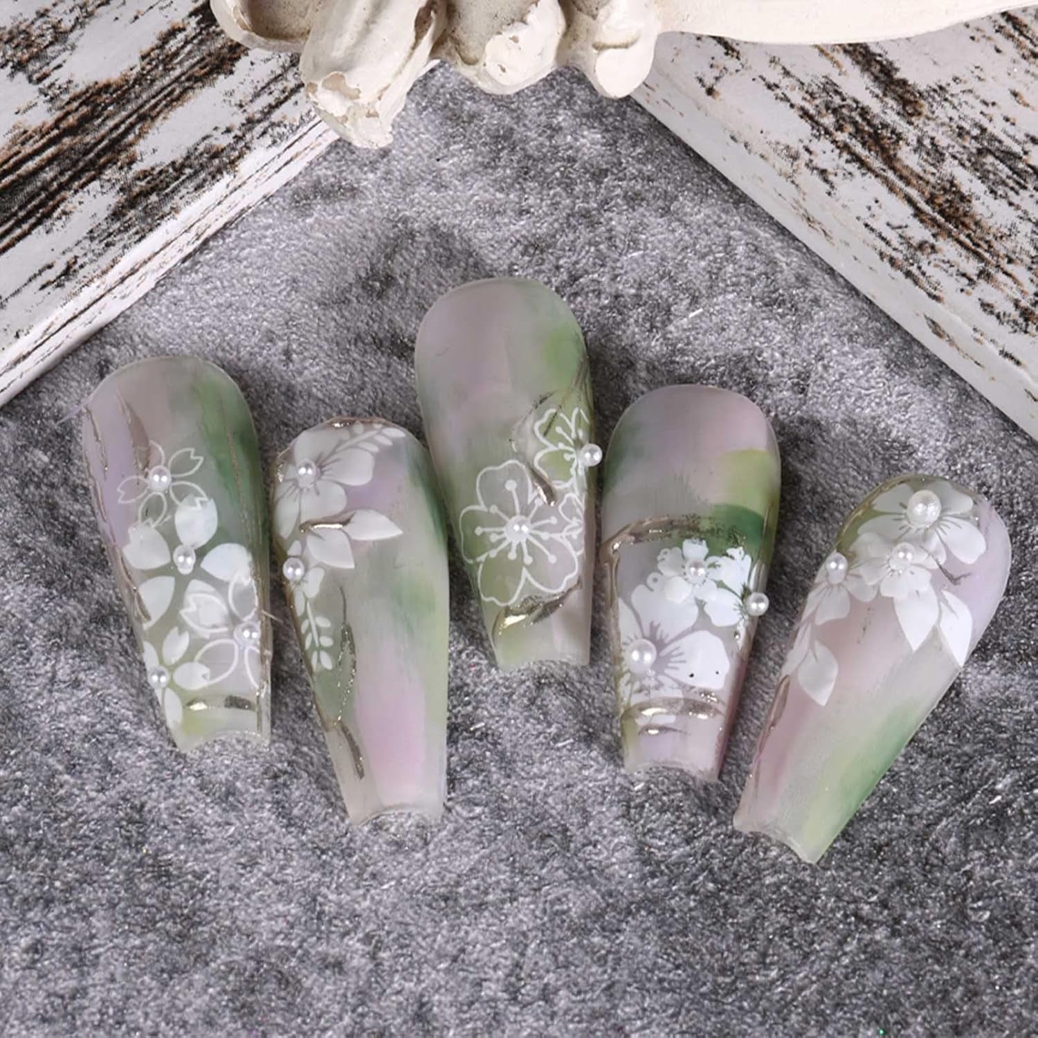 JMEOWIO Nagelsticker Frühling Weiße Blume 9 Blatt Nail Art Naklejka Selbstklebend Nagelaufkleber Sommer Blumen Dekoration Nageldesign Zubehör