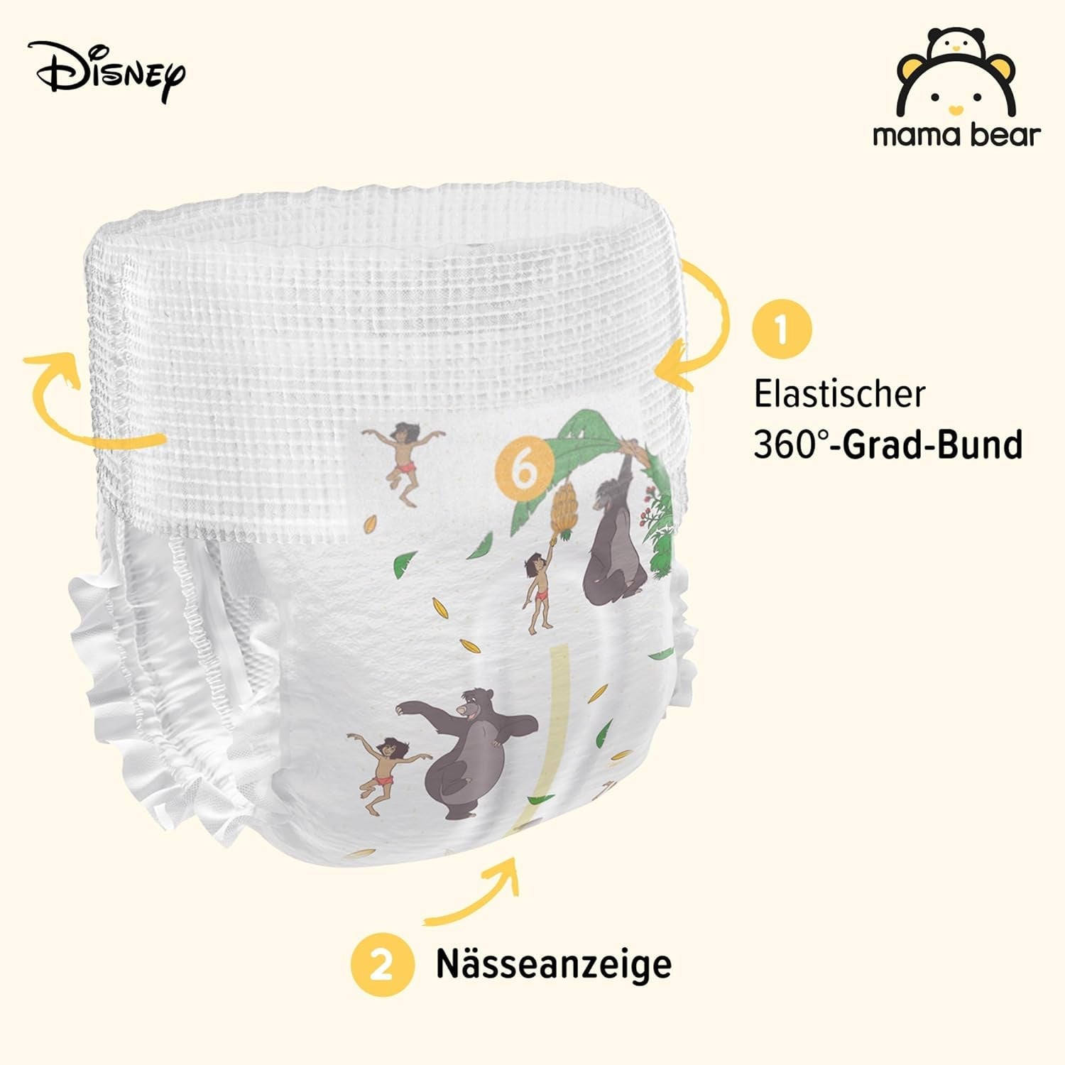 Marka Amazon: Mama Bear Disney Rozmiar 6 (15+ kg) - opakowanie miesięczne, białe, 120 sztuk (2 opakowania po 60)