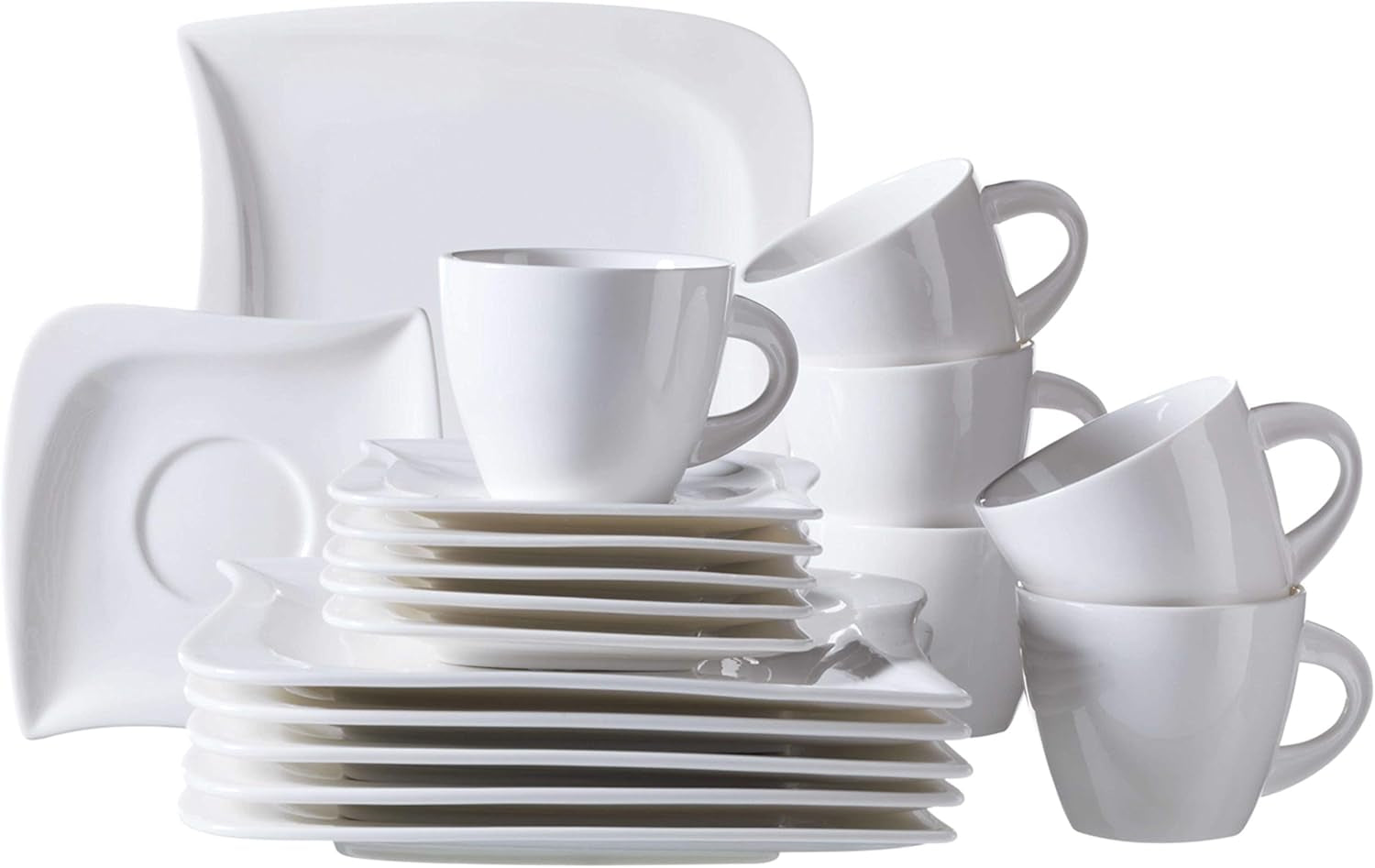 Verso de Mäser, seria La Musica, 18-częściowy serwis kawowy, 6-osobowy porcelanowy zestaw obiadowy, 921172, biały