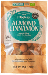 Organic Bites - Migdały Cynamonowe i Migdały Ciemnej Belgijskiej Czekolady / Bez Dodatku Cukru, Bez Słodzików / Wegańskie i Sprawiedliwego Handlu / 1 x 85g