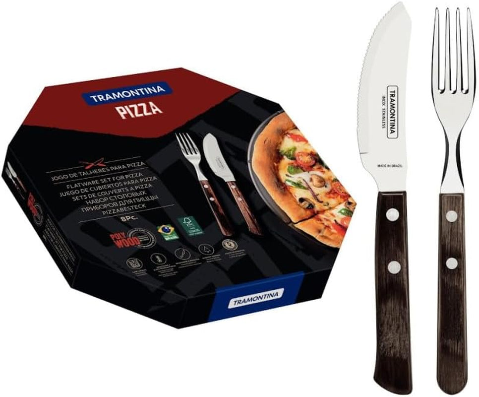 Tramontina PIZZA Besteck, 8-częściowy zestaw, Für 4 Personen, Rostfreier Edelstahl, Fsc-Zertifizierte Holzgriffe, Spülmaschinenfest Kitchen Naty Shop