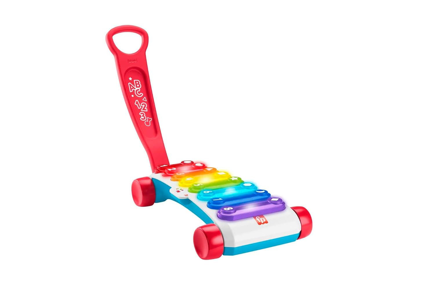 Fisher-Price Light-up gigantyczny ksylofon - elektroniczny instrument muzyczny do ciągnięcia wraz z piosenkami z treściami edukacyjnymi, dla dzieci, już od 9 miesiąca życia, wielokolorowy, wersja: francuska, HJK40 Jucarii Bebe Naty Shop Nu Italiano, wielojęzyczny