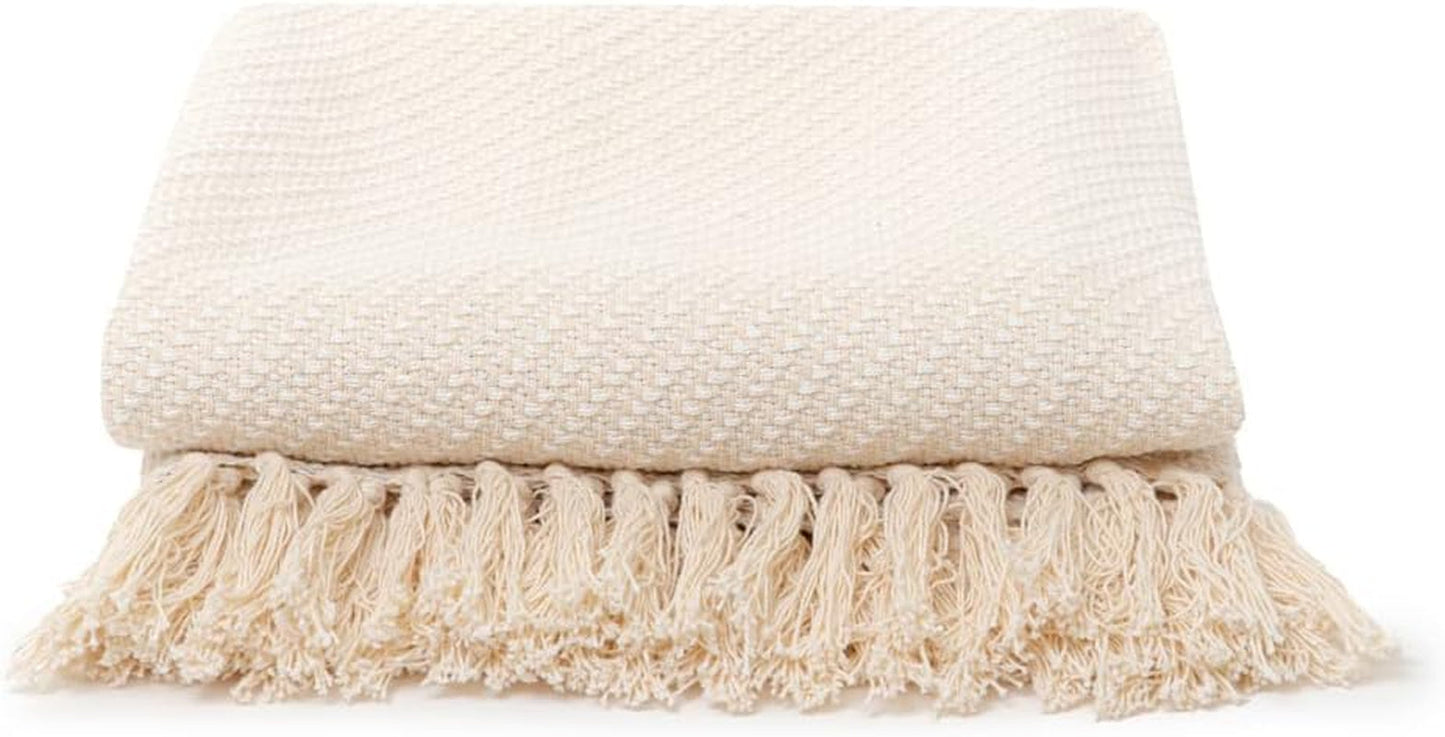 HOMLA Morris Plaid Bawełniany koc z frędzlami - Miękki i wygodny koc Bawełniany koc - delikatna tkanina 130 X 170 cm Ecru Łóżka i koce Besuche den HOMLA-Store