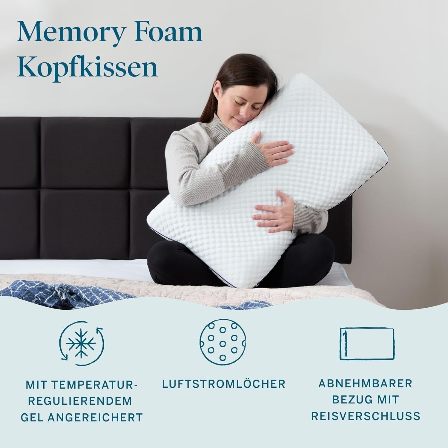 Poduszka LUCID z pianki memory z żelem 40x60 cm - oddychająca - efekt chłodzący - poszewka nadająca się do prania - poduszka z certyfikatem Oeko-Tex, biała