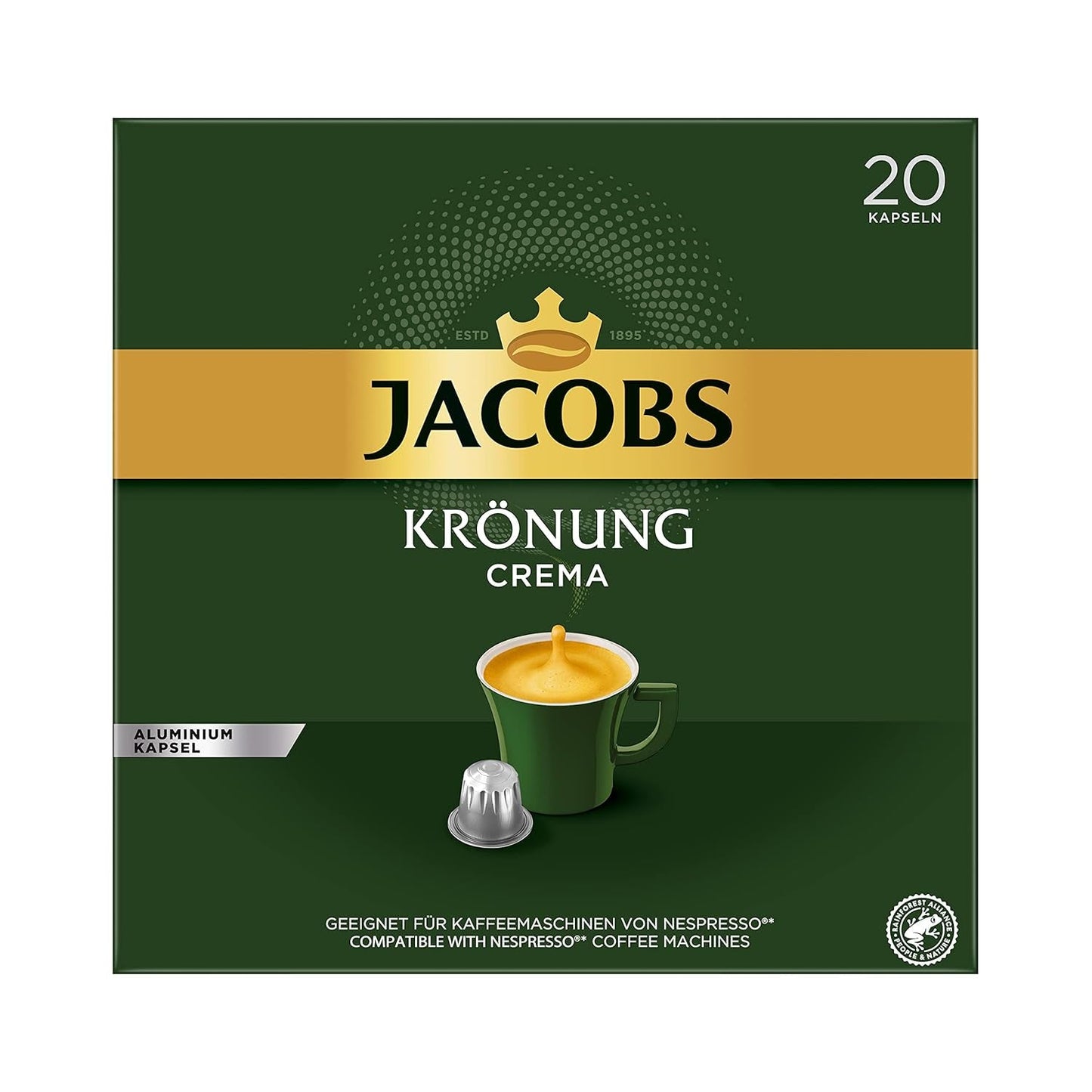 Jacobs Kaffeekapseln Krönung Crema, opakowanie 10 sztuk, 10 x 20 Getränke, 1040 g & Kaffeekapseln Lungo Decaffeinato- Intensität 6-200 Kapseln kompatybilne z Nespresso, opakowanie 10 sztuk, 10 x 20 Getränke
