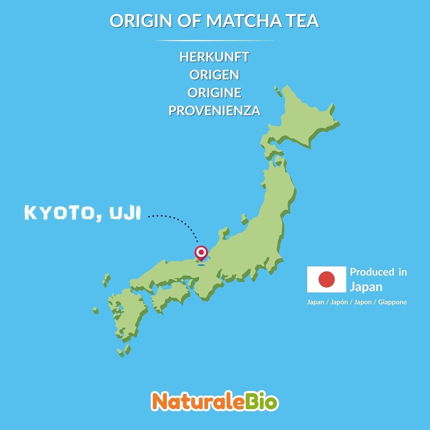 Naturalebio Ceremonial Grade Matcha Tea Powder Oryginalna zielona herbata z Japonii. Ceremonialna zielona herbata w proszku Matcha wyprodukowana w Uji w Kioto. Idealny do picia, gotowania i latte. Pudełko 30 g.