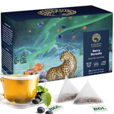 Torebki na zieloną herbatę Blooms & Leopard Premium - Mieszanka jagód Borealis z hibiskusem, jagodami, truskawkami i miętą - 20 torebek na herbatę w kształcie piramidy do herbaty na gorąco lub na zimno