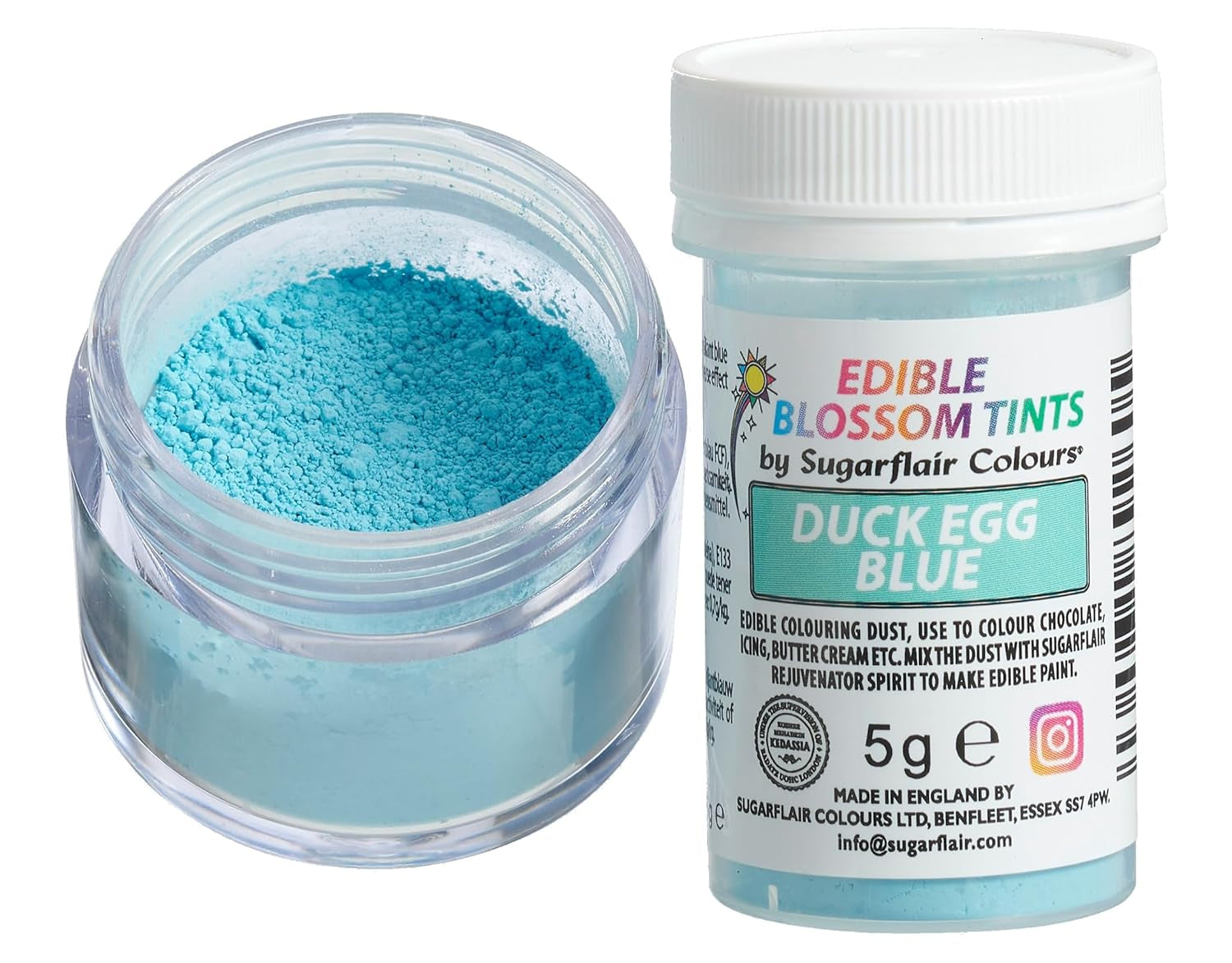 Sugarflair Blossom Tint Duck Egg Blue Food Coloring Powder - Barwnik spożywczy w proszku do dekoracji ciast, kremówki, lukru, czekolady, kremu maślanego, makaroników i nie tylko - 5G