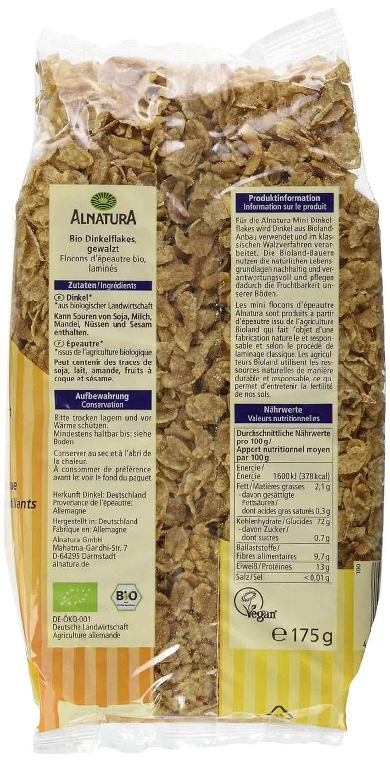 Mini płatki orkiszowe - jakość organiczna - niesłodzone, chrupiące - śniadanie, 175 gramów Zboża Naty Shop
