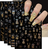 JMEOWIO Nagelsticker Weihnachten Gold Glitter Silber 8 Blatt Nail Art Naklejka Selbstklebend Nagelaufkleber Schneeflocke Winterurlaub Dekoration Nageldesign Zubehör