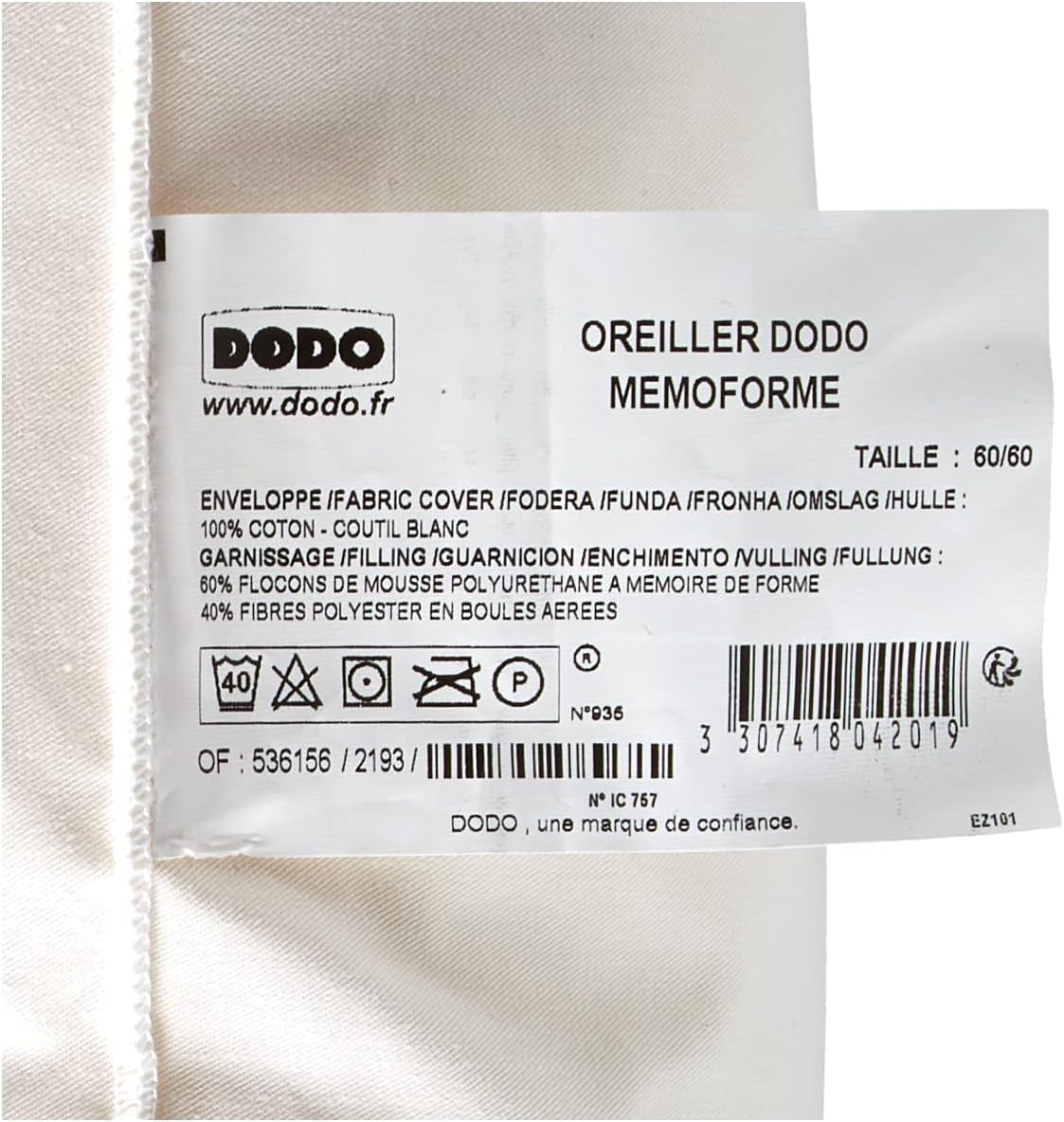 DODO OFM60 Ergonomiczna poduszka lateksowa 60 X 60 cm, biała Poduszki standardowe Naty Shop