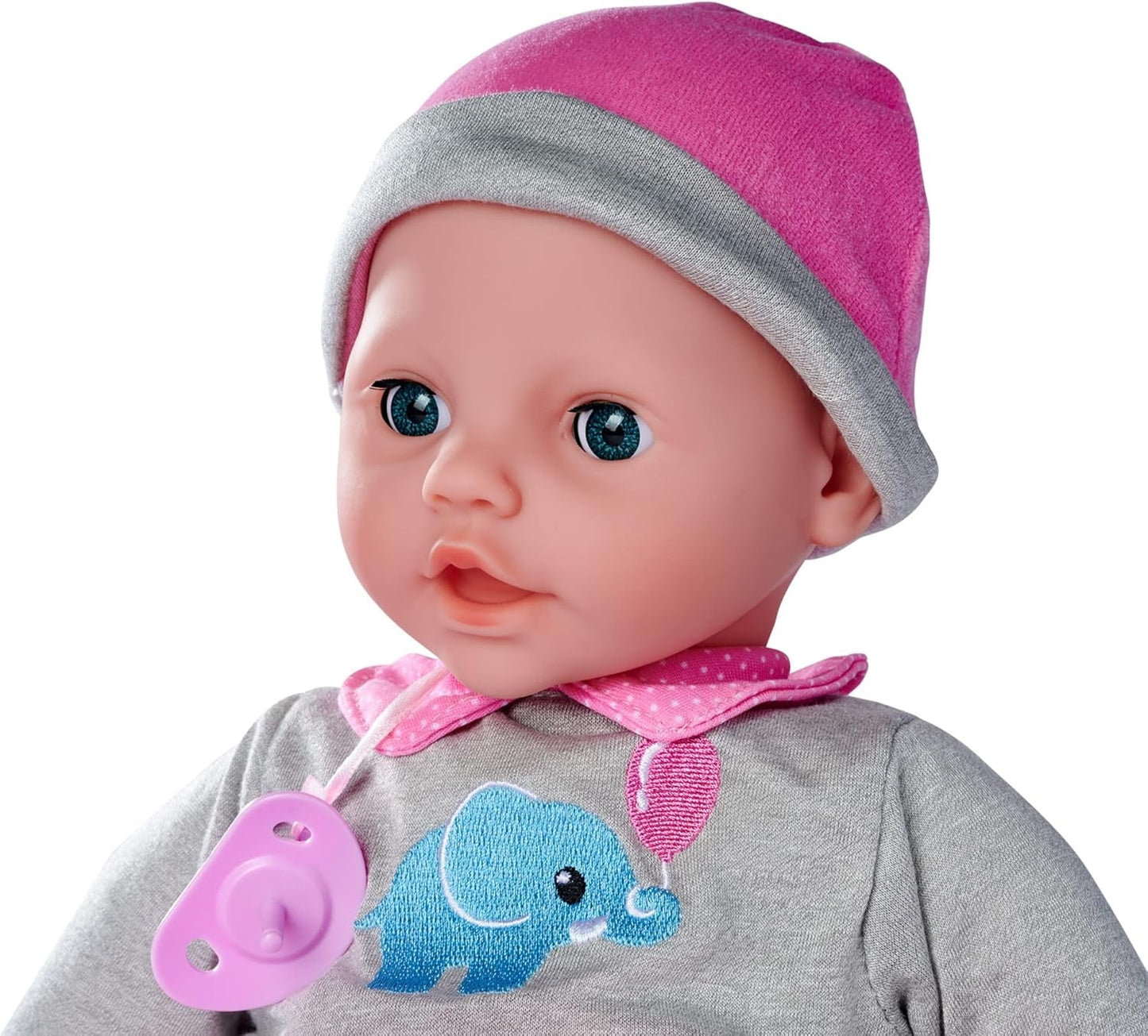 Simba 105140066 - Laura Interactive, lalka o miękkim ciele, o zaspanych oczach, bełkocząca przy ruchu, pijąca z butelki i zasypiająca, 40 cm, lalka bobas dla dzieci od 2 lat