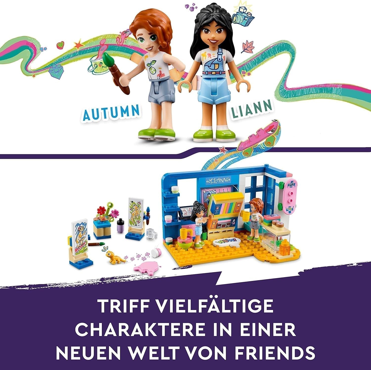 LEGO 41739 Friends Pokój Liann, minizabawka z motywem artystycznym, mały prezent kolekcjonerski z Liann, minilaleczkami Jesień i zwierzaki Zestawy do budowania z serii 2023 Besuche w sklepie LEGO