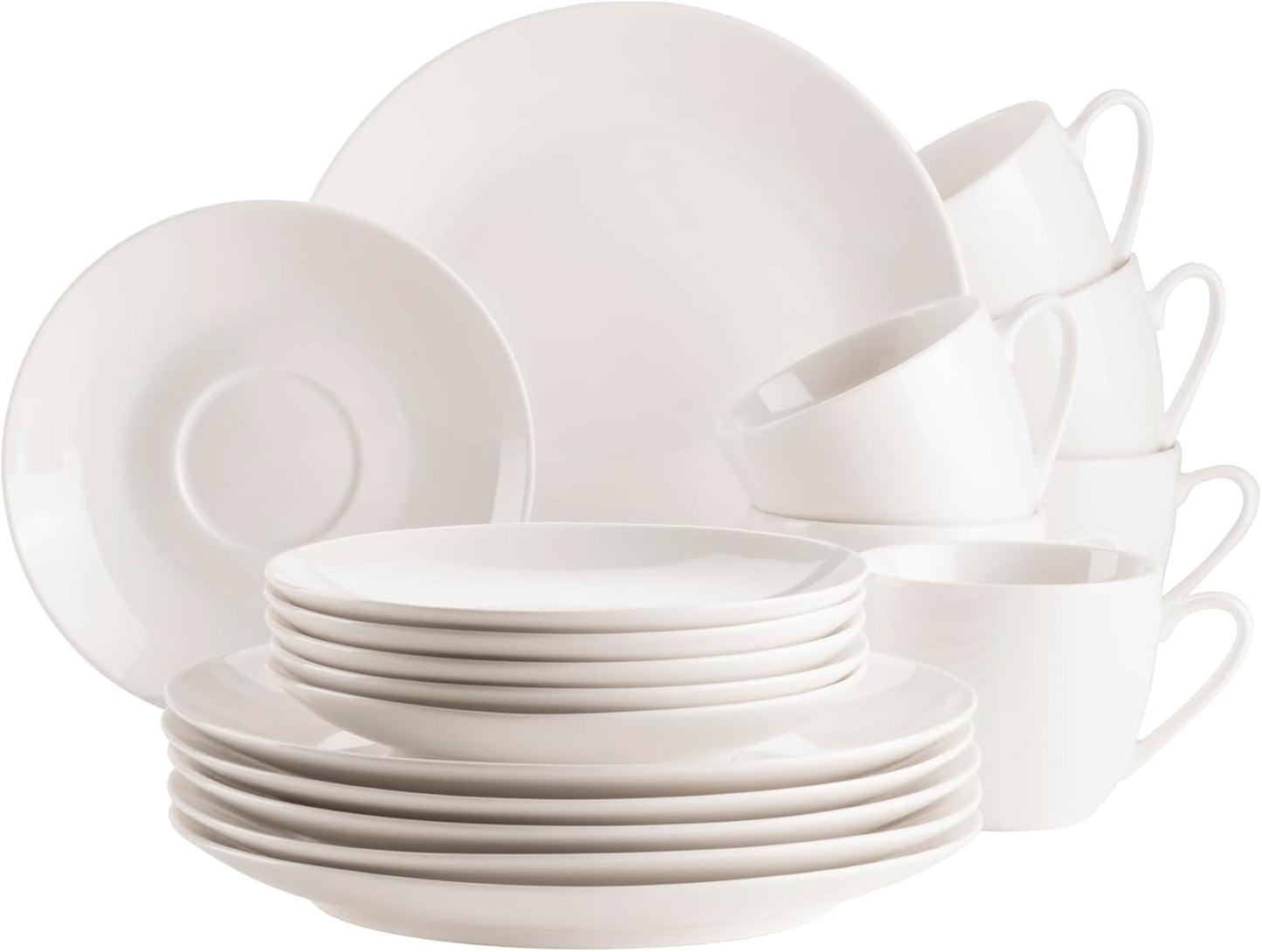 MĘSER 934105 Seria Belmira, Klasyczny zestaw do kawy na 6, 18-częściowy zestaw do kawy, ponadczasowy, elegancki, delikatny, porcelana, biały