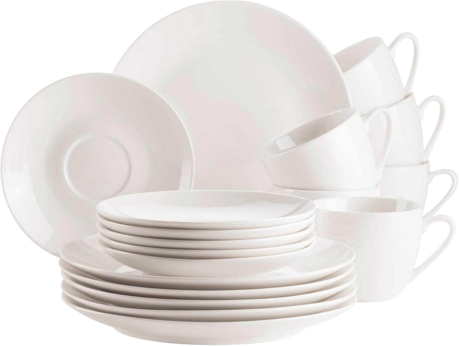 MĘSER 934105 Seria Belmira, Klasyczny zestaw do kawy na 6, 18-częściowy zestaw do kawy, ponadczasowy, elegancki, delikatny, porcelana, biały