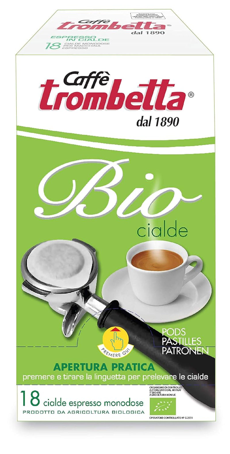 Caffè Trombetta ESE Kaffeepads, Italien Kaffee, Richhaltiges Aroma und samtiger Gesmack Biologisch - 1 opakowanie zu je 18 Kaffeepads