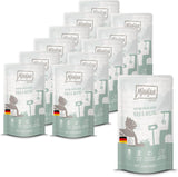 MjAMjAM - Mokra karma dla kotów Premium - Wyciskana torebka - DUO z rafinowaną cielęciną i śledziem, opakowanie 12 szt. (12 x 125g), bez zbóż