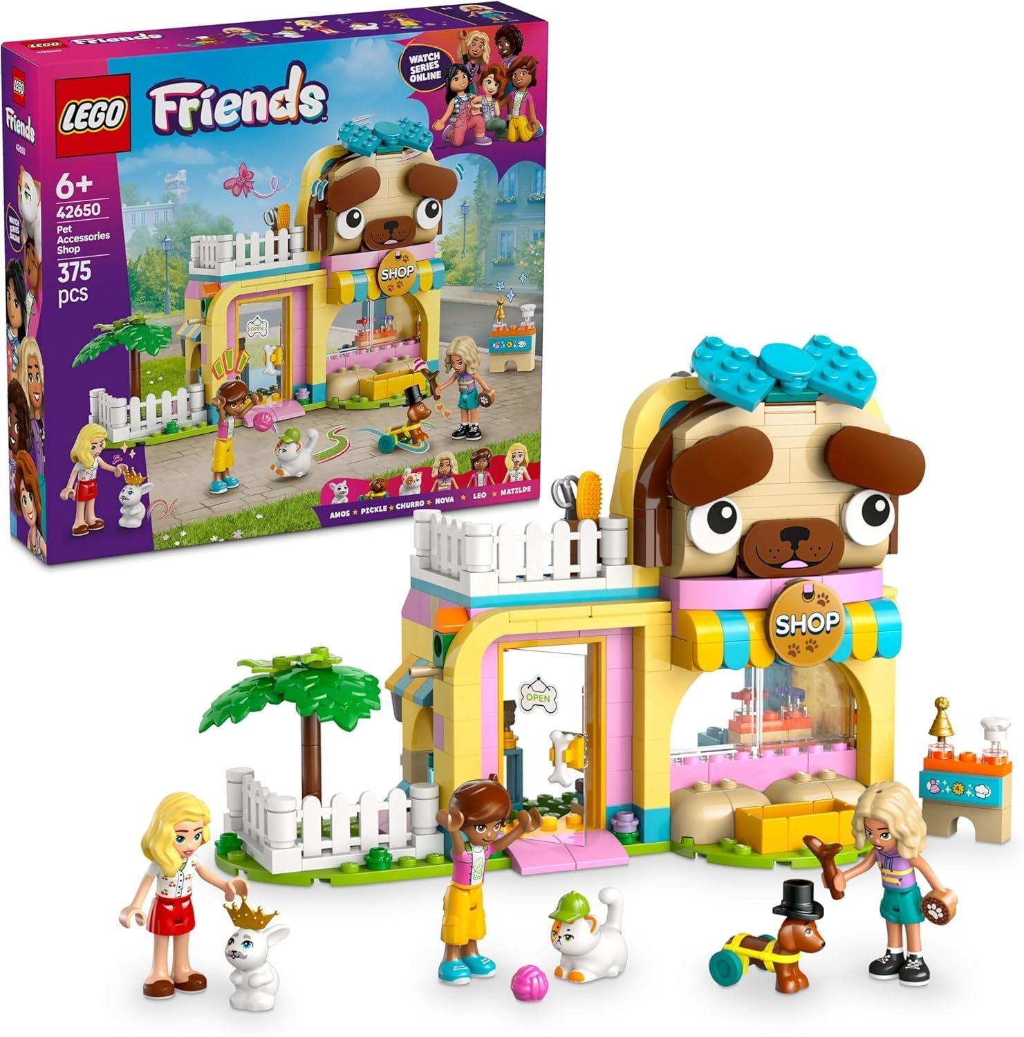 LEGO Friends Sklep z akcesoriami dla zwierząt Zestaw do zabawy w udawanie Zabawka edukacyjna dla 6-letnich dziewczynek 3 minifigurki i 3 figurki zwierząt Kot Pies Królik Pomysł na prezent dla dzieci 42650 Zestawy do budowania Besuche den LEGO-Store Default Title