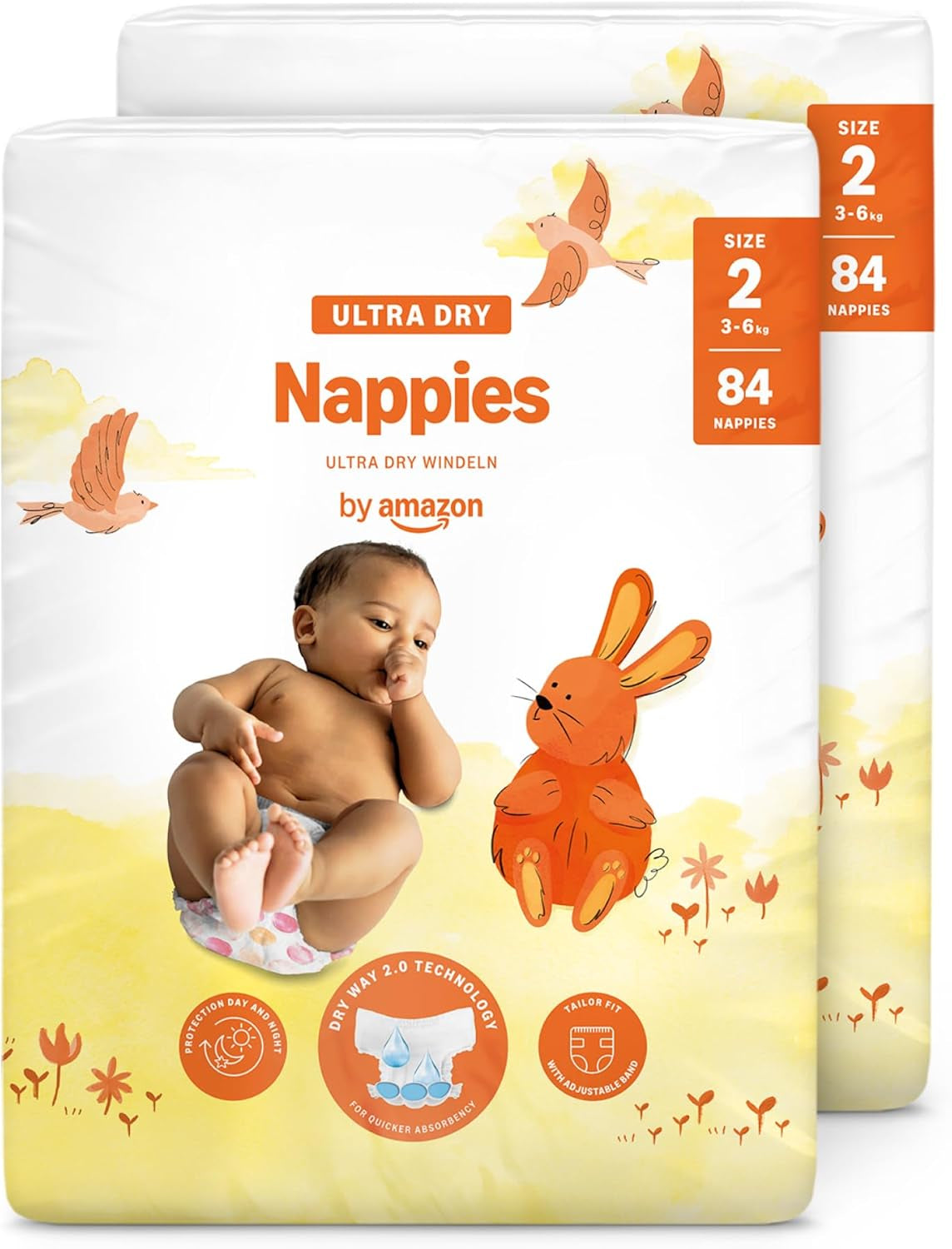 Pieluchy Amazon Ultra Dry, rozmiar 1 (2-5 kg) - pudełko miesięczne, białe, 96 sztuk (2 opakowania po 48) (dawniej marka Mama Bear, identyczny produkt)