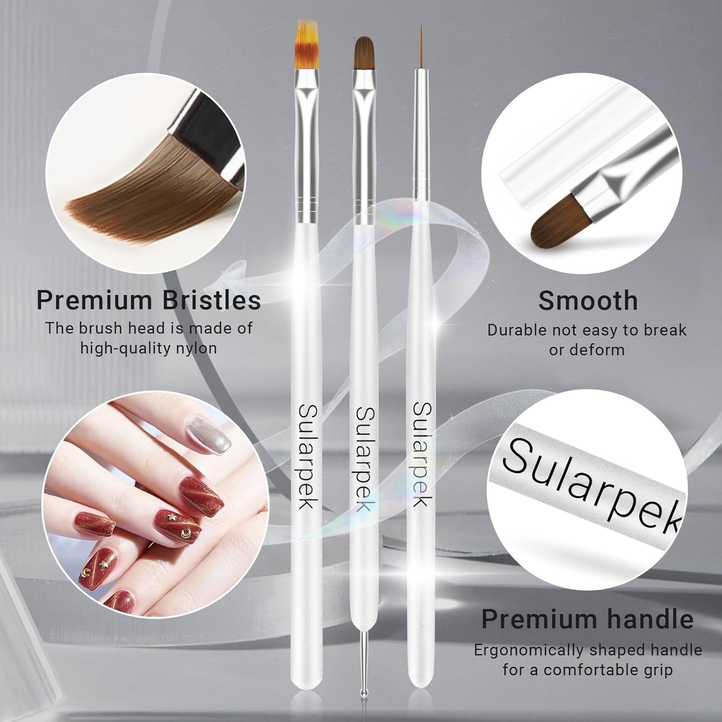 Sularpek 8 Stück Nagel Pinsel Set, Pinsel Für Gelnägel, Nageldesign Pinsel, Narzędzia do zdobienia paznokci, Nailart Pinsel Für Gel Acryl Nägel Nailart