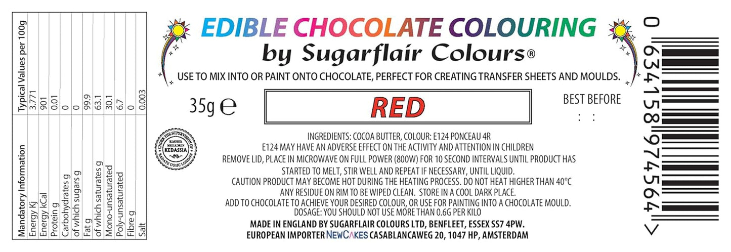 Barwnik spożywczy Sugarflair Chocolate Barwnik spożywczy do czerwonej czekolady - Kolorowe organiczne masło kakaowe, barwnik czekoladowy do barwienia czekolady, praliny - 35g