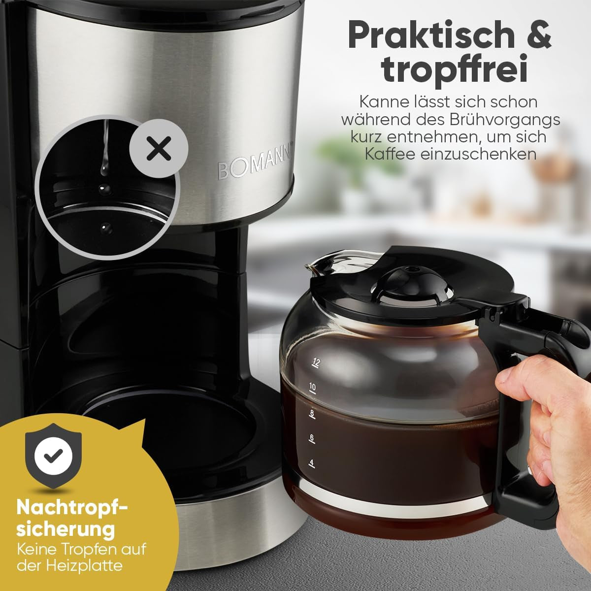 Ekspres do kawy espresso z filtrem Bomann® | na 12-14 filiżanek | Ekspres do kawy z filtrem | Koperta ze stali nierdzewnej | Ochrona przed kapaniem | Ekspres | Ekspres do kawy z filtrem | 800W | KA 6071 CB