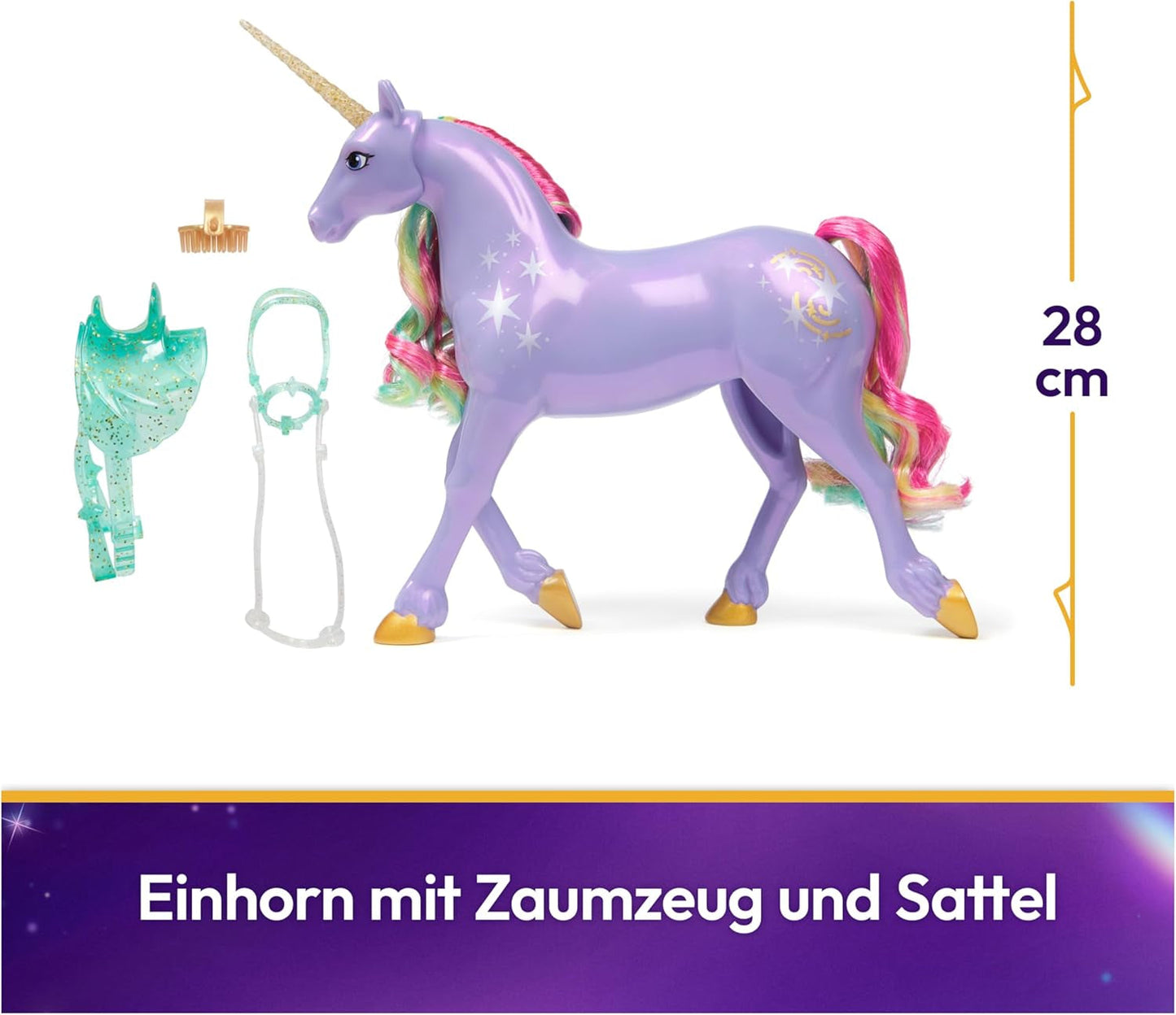 Wildstar Unicorn od Unicorn Academy - oryginalny jednorożec Sophia o wysokości 28 cm z serii Netflix z prawdziwą grzywą i ogonem, zdejmowaną uzdą, siodłem i szczotką, dla dzieci w wieku od 4 lat