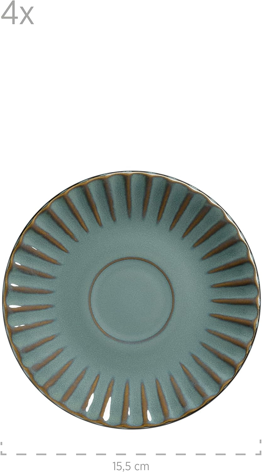 MĘSER 931966 Zestaw naczyń obiadowych z serii Confino dla 4 osób, nowoczesny wygląd vintage, ceramiczny zestaw śniadaniowy, 12 szt., kolor benzyny z czarnymi akcentami, kamionka