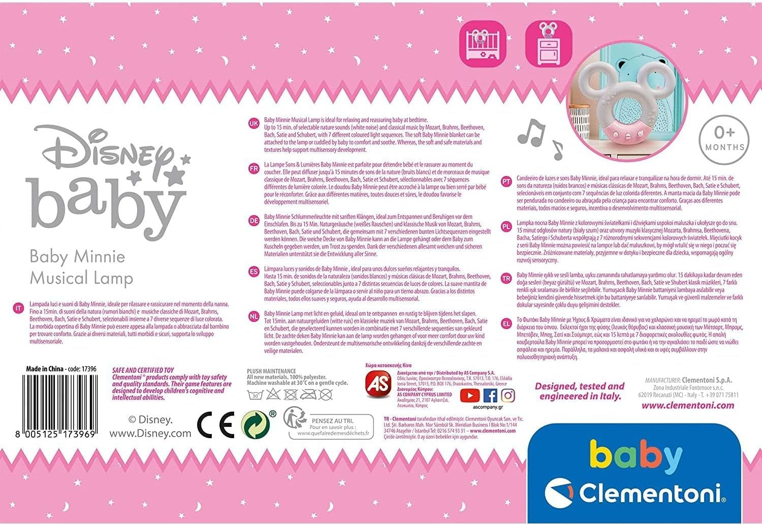 Clementoni 17396 Disney Baby Minnie Dźwięk i kolor Lampka nocna Biała Muzyka 0 miesięcy + Jucarii Bebe Naty Shop