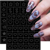 6 arkuszy Szablon aerografu Naklejki na paznokcie, Motyl Płomień Gwiazdy Serce Gwiazdy Naklejki na paznokcie Szablon do drukowania Narzędzie Nail Art Samoprzylepne naklejki dla kobiet Naklejki do zdobienia paznokci