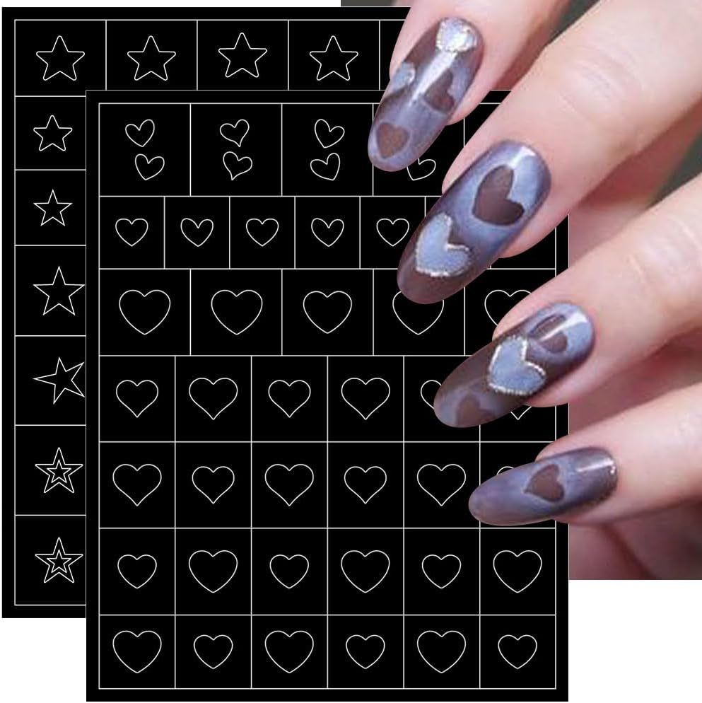 6 arkuszy Szablon aerografu Naklejki na paznokcie, Motyl Płomień Gwiazdy Serce Gwiazdy Naklejki na paznokcie Szablon do drukowania Narzędzie Nail Art Samoprzylepne naklejki dla kobiet Naklejki do zdobienia paznokci