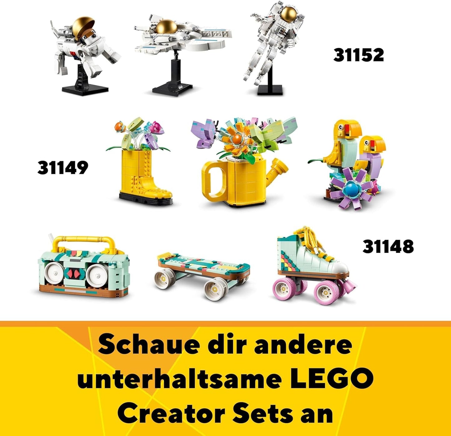 LEGO Creator 3w1 Animal Safari, kreatywny zestaw z figurkami zwierząt, 3 opcje budowania: zabawkowa żyrafa, gazela i lew, zabawkowe zwierzęta dla dziewcząt i chłopców, naturalny prezent dla dzieci w wieku od 9 lat 31150 Zestawy do budowania Beuche den LEGO-Store