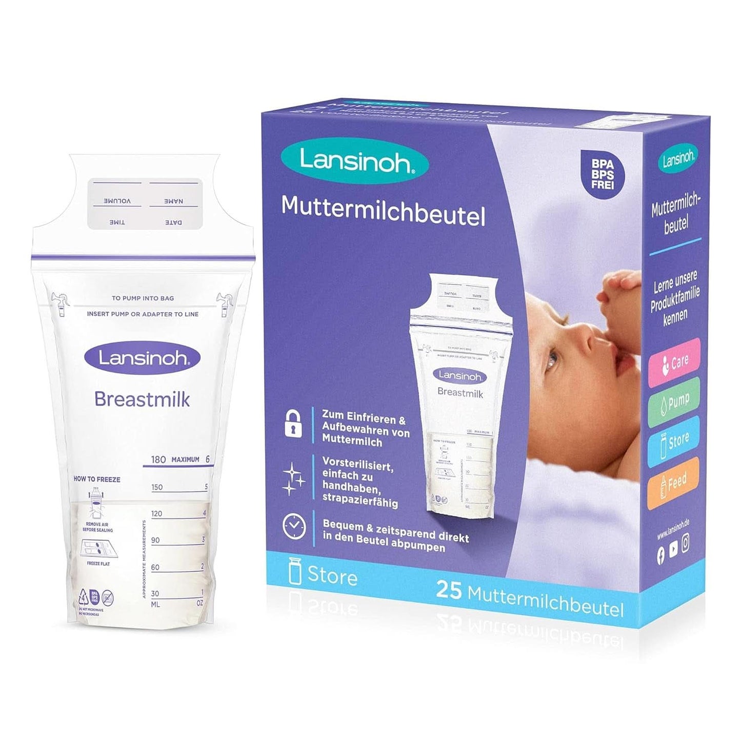 Lansinoh Muttermilchbeutel - 25 Stück - Zum Sicheren Aufbewahren Und Einfrieren Von Muttermilch - Hygienisch & Platzsparend Akcesoria Żywność i karmienie piersią Bebe Naty Shop
