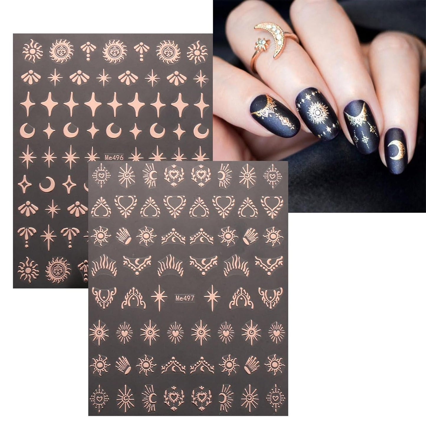 JMEOWIO Nagelsticker Mond Stern 10 Blatt Nail Art Naklejka Selbstklebend Nagelaufkleber Roségold Dekoration Nageldesign Zubehör