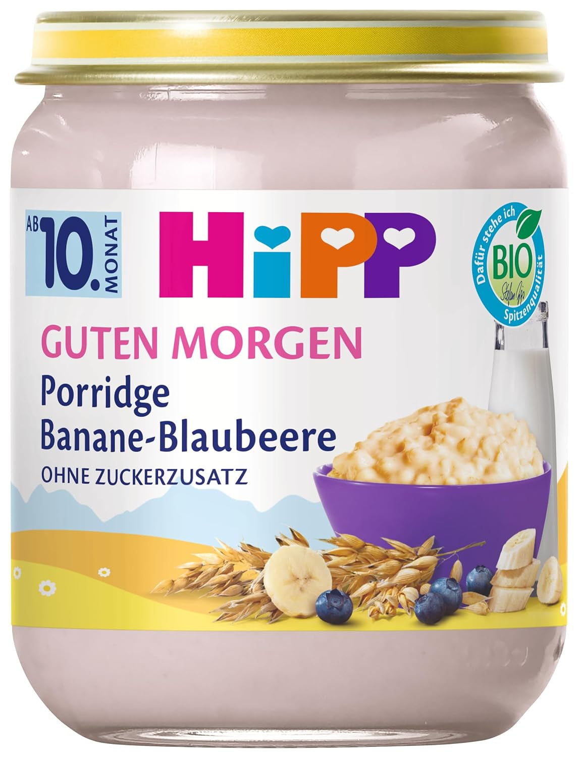 HiPP Good Morning organiczne płatki owsiane z bananami i jagodami (6 x 160g), od 10 miesiąca, bez dodatku cukru, dobre na ciepło i na zimno, najlepszej jakości organicznej