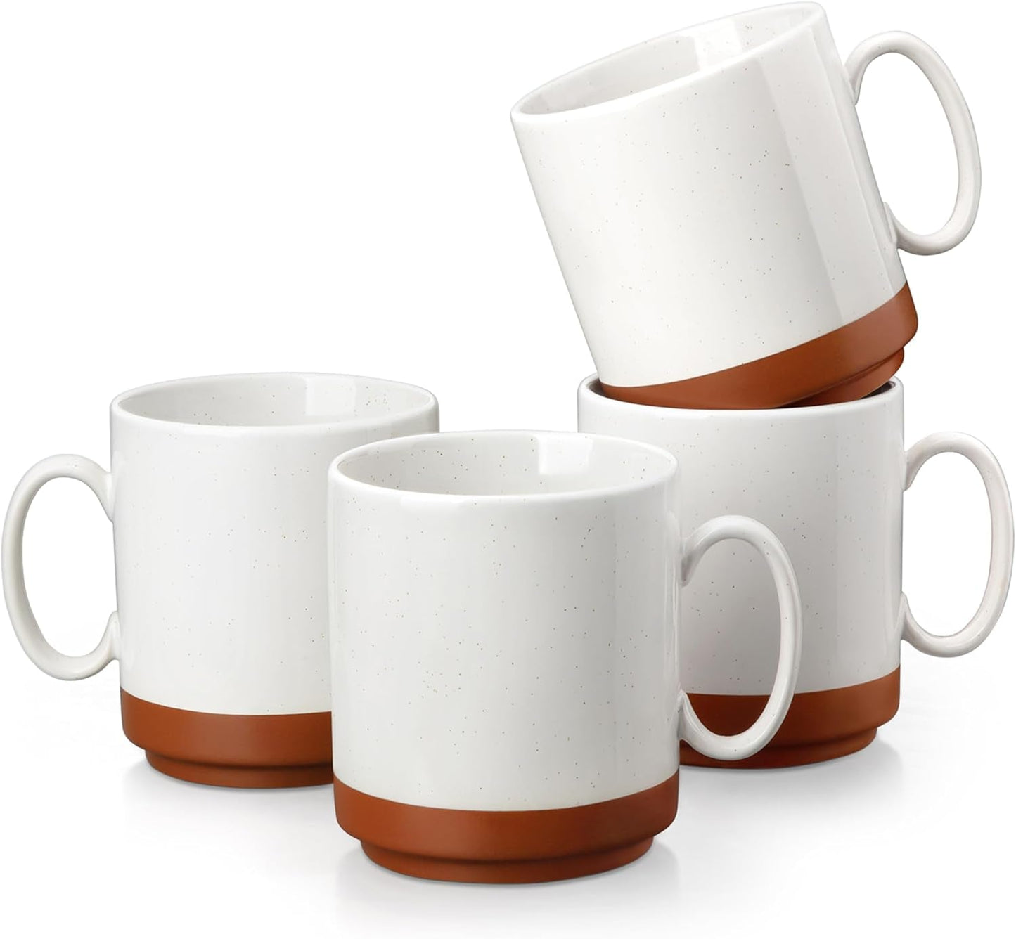 Zestaw kubków do kawy MALACASA, zestaw kubków kamionkowych 350ml dla 4 osób, nowoczesne kubki do kawy do herbaty, soku, latte, cappuccino, gorącej czekolady. Można myć w zmywarce i używać w kuchence mikrofalowej, seria TARA, kolor khaki biały