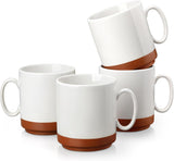Zestaw kubków do kawy MALACASA, zestaw kubków kamionkowych 350ml dla 4 osób, nowoczesne kubki do kawy do herbaty, soku, latte, cappuccino, gorącej czekolady. Można myć w zmywarce i używać w kuchence mikrofalowej, seria TARA, kolor khaki biały