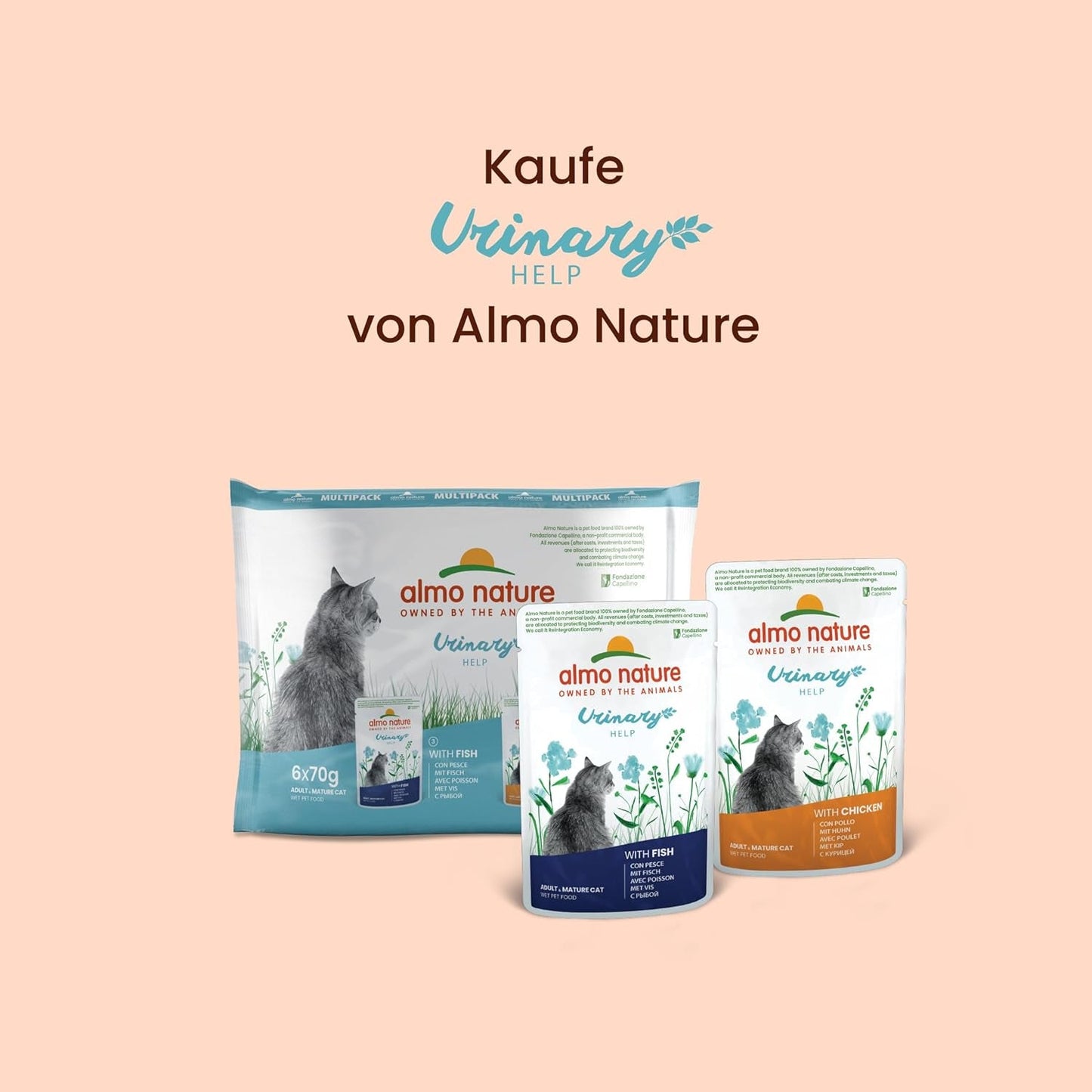 Almo Nature Functional Urinary Help - Nassfutter für ausgewachsene Katzen mit Fisch - Unterstützung für die Gesundheit der Harnwege - 30 torebek po 70g