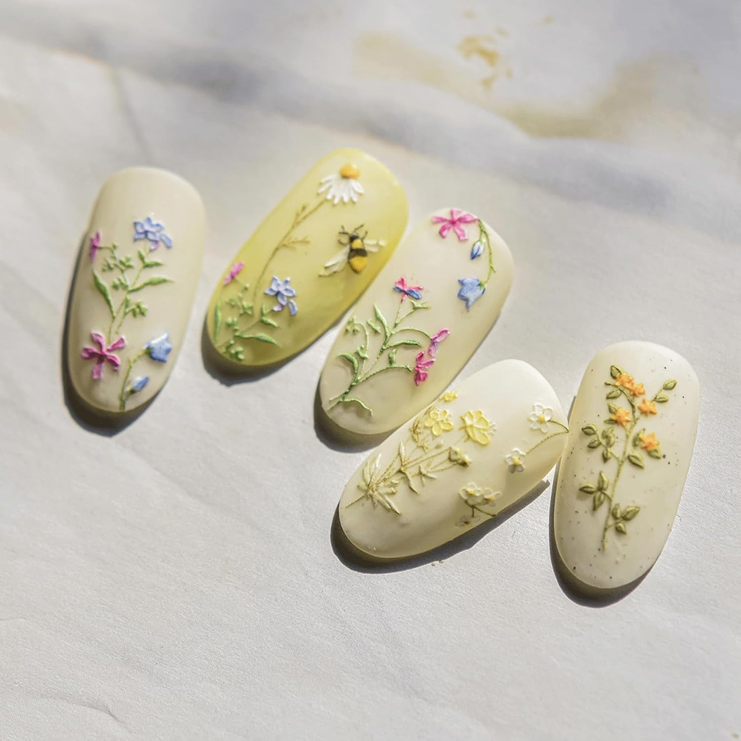 JMEOWIO 3D Nagelsticker Blumen Nail Art Naklejka Selbstklebend Nagelaufkleber 5D Stereoskopisch Frühling Sommer Blumen Dekoration Nageldesign Zubehör 1 Blatt