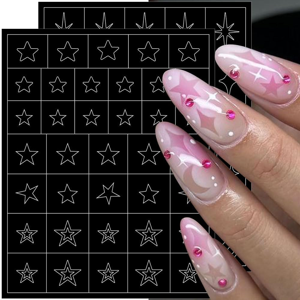 6 arkuszy Szablon aerografu Naklejki na paznokcie, Motyl Płomień Gwiazdy Serce Gwiazdy Naklejki na paznokcie Szablon do drukowania Narzędzie Nail Art Samoprzylepne naklejki dla kobiet Naklejki do zdobienia paznokci