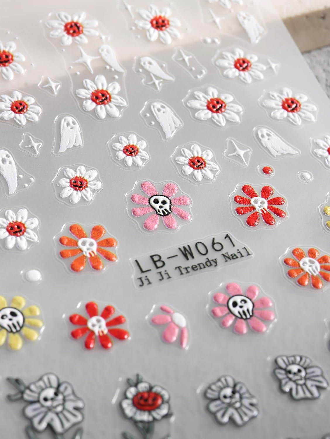 JMEOWIO Nagelsticker Halloween 9 Blatt Nail Art Naklejka Selbstklebend Nagelaufkleber Süße Geisterblume Dekoration Nageldesign Zubehör