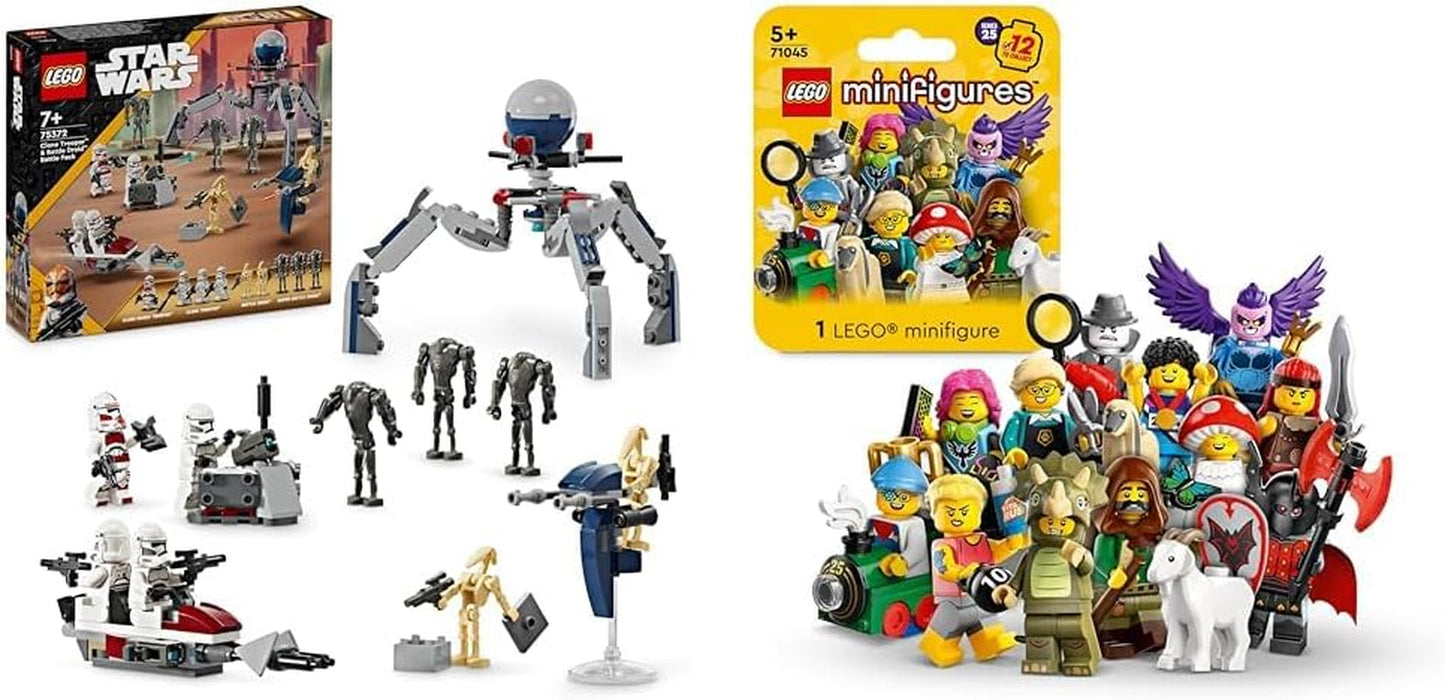 LEGO Star Wars 75372 Zestaw bojowy żołnierza klonów i droida bojowego, zawiera zestaw bojowy 4 minifigurki, 5 droidów i ścigacz ze strzelcem - Zabawka konstrukcyjna dla chłopców i dziewcząt w wieku od 7 lat Zestawy do budowania Besuche den LEGO-Store Zestaw bojowy + Minifigurki, seria 25