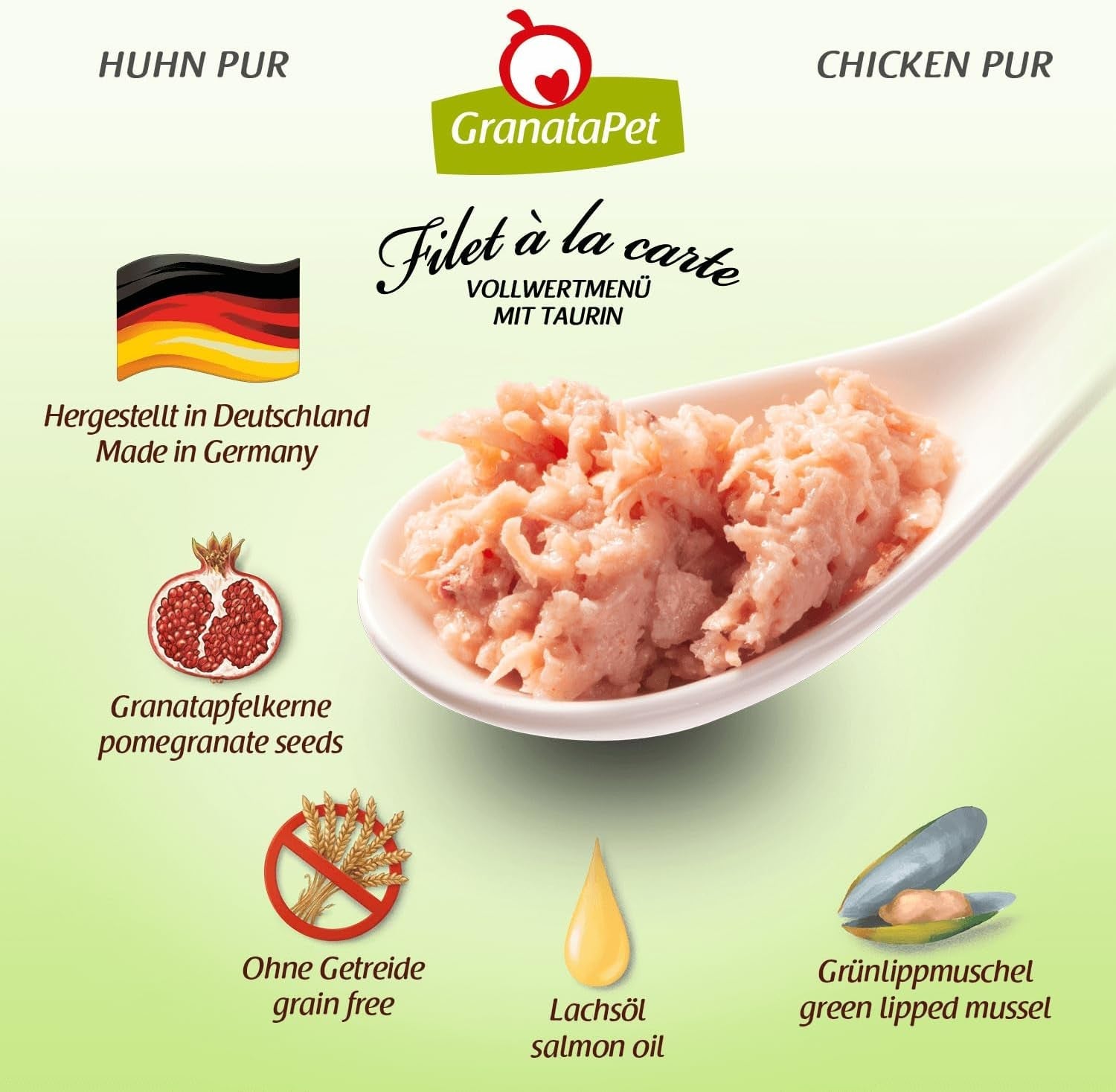 GranataPet Filet à la carte Kurczak PURE, mokra karma dla kotów, bezzbożowe kawałki filetów, karma dla kotów bez dodatku cukru, o wysokiej zawartości mięsa, 6 x 85 g