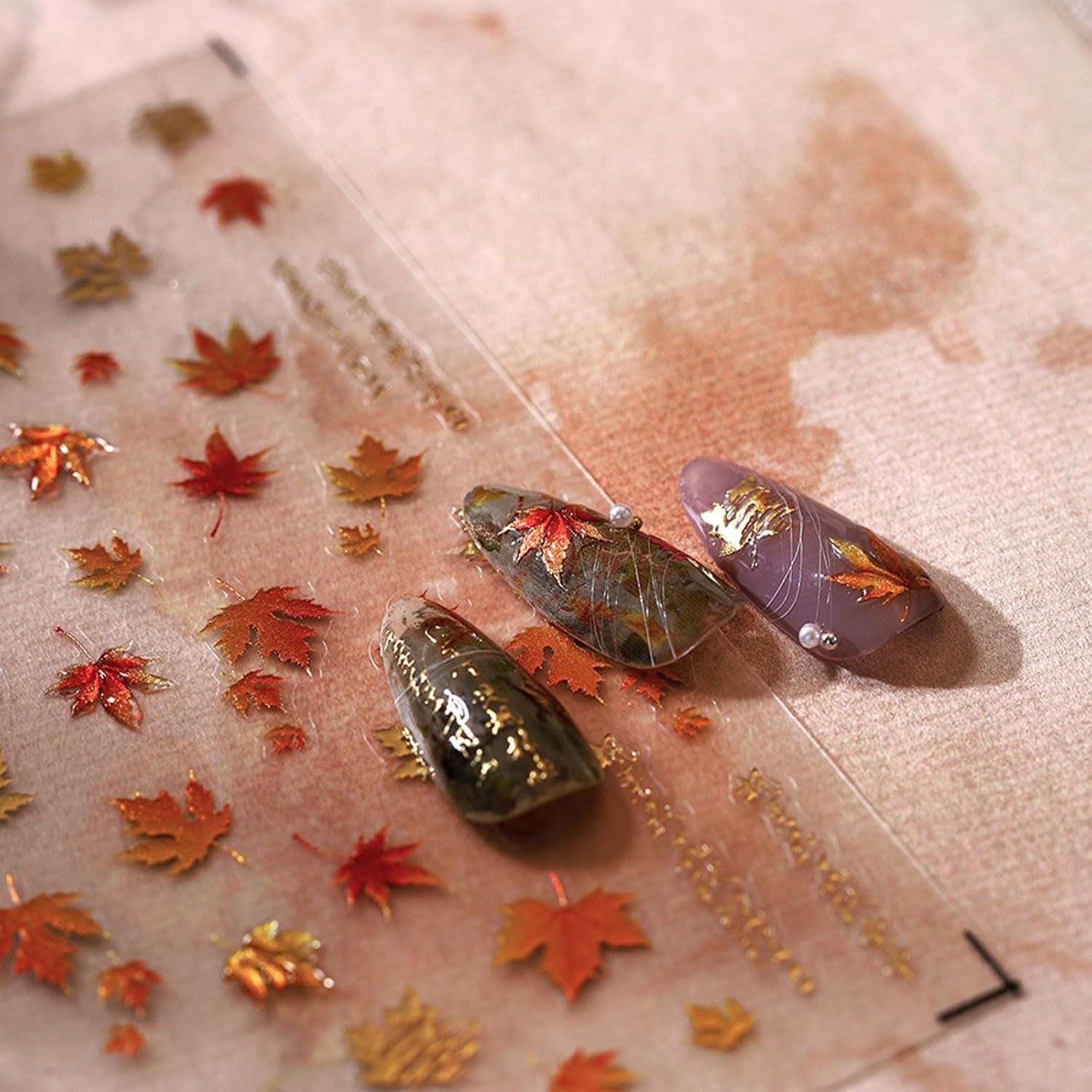 JMEOWIO 3D Nagelsticker Herbst Nail Art Naklejka Selbstklebend Nagelaufkleber 5D Stereoskopisch Ahornblatt Erntedankfest Dekoration Nageldesign Zubehör 1 Blatt
