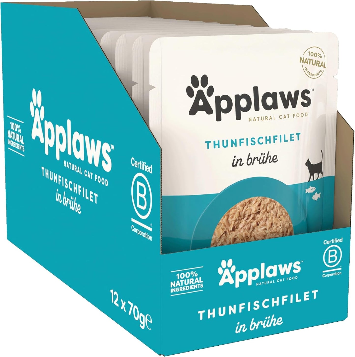 Applaws 100% naturalna mokra karma dla kotów filety z tuńczyka w bulionie - opakowanie 12 saszetek 70 g