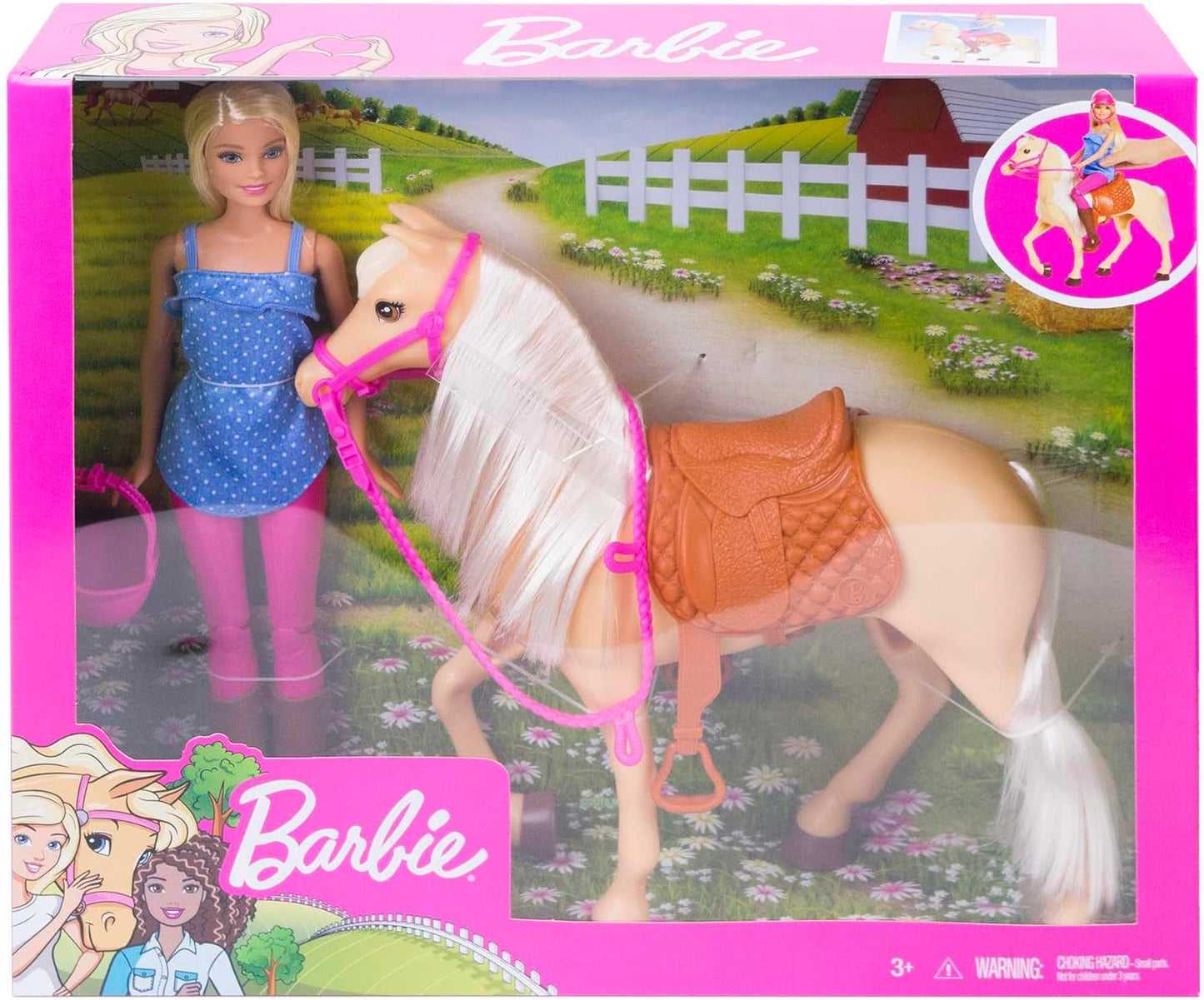 Lalka Barbie i zabawka w kształcie konia, akcesoria do jazdy konnej, zawiera 1 lalkę i 1 konia, nadaje się na prezent dla dzieci w wieku 3 lat i starszych, FXH13